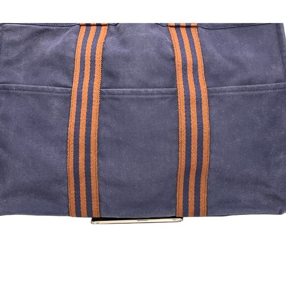 Hermès Fourre Tout MM Navy Blue Canvas Tote Bag with Brown Web Straps - Picture 16 of 16